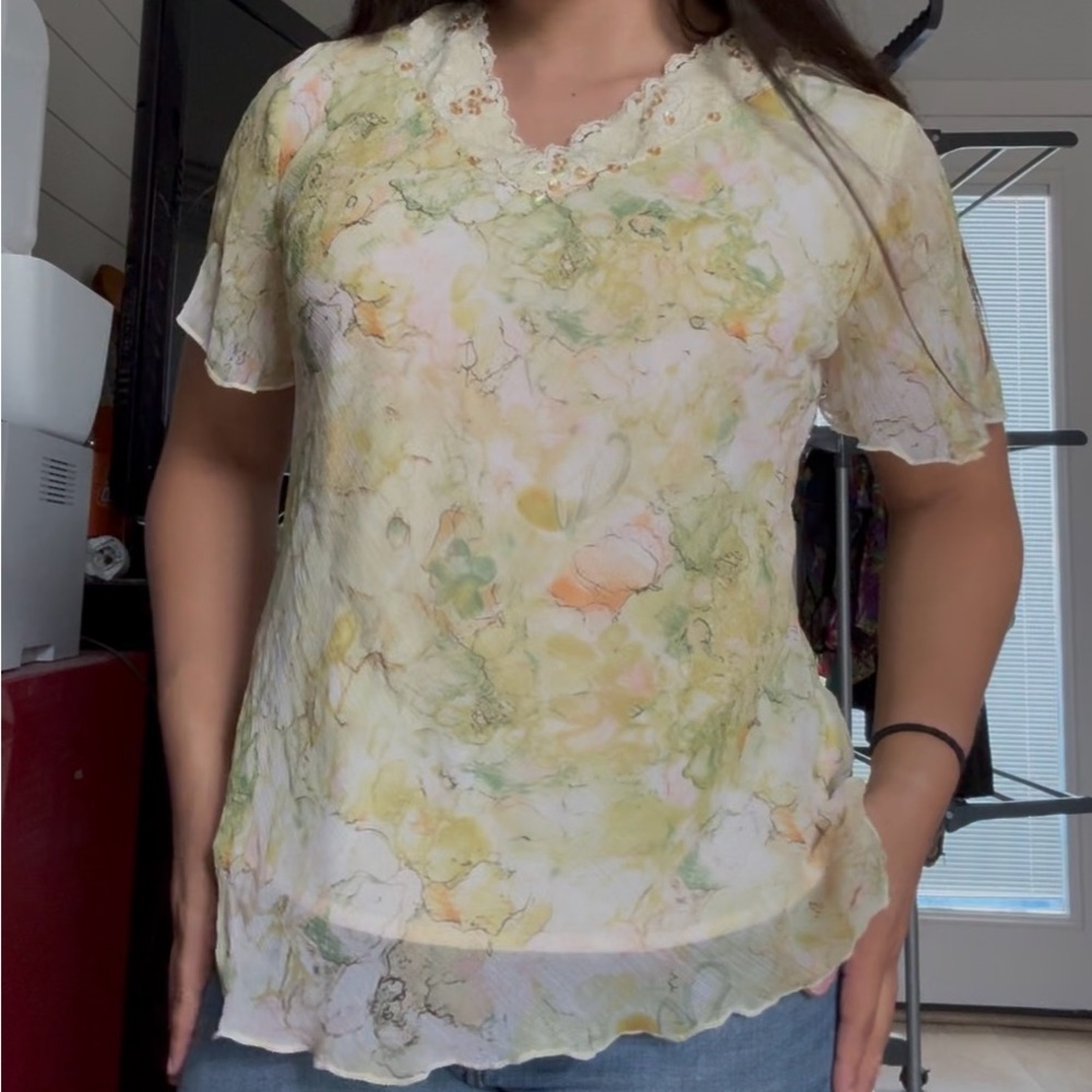 Floral Lace Trim Top